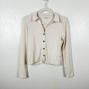 Madewell Cream Brushed Rib Polo Crop Cardigan Cotton Blend Size XS